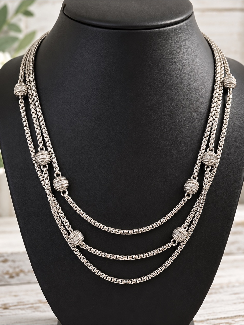 Judith Ripka Sterling Silver CZ Multi-Strand Station Necklace 18”